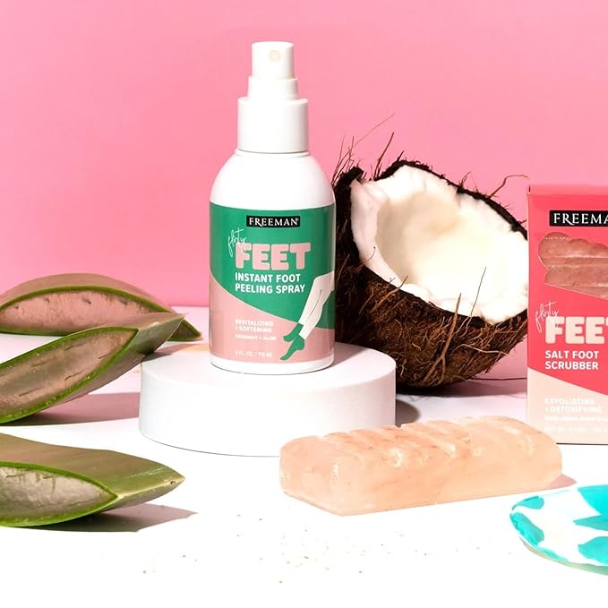 Freeman Flirty Feet Coconut and Aloe Instant Peeling Foot Spray, Softening Foot Peel Mask Exfoliates & Removes Dead Skin, Moisturizes Dry Feet, Clean Ingredients, 4 fl.oz./ 118 ml Bottle (Pack of 2)