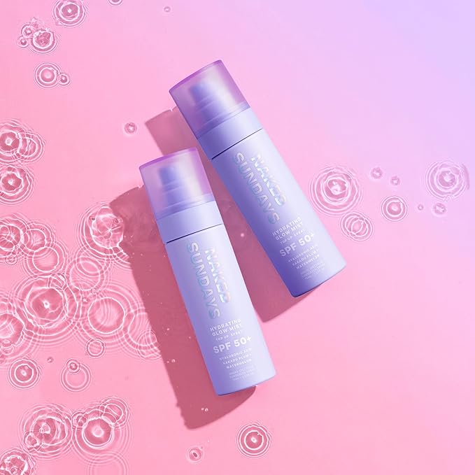 Naked Sundays SPF 50 Hydrating Glow Mist SPF Setting Spray and Face Sunscreen, Lightweight & Non-Greasy, Hydrating Ultra-Fine Mist with Hyaluronic Acid for All Skin Types, Makeup-Friendly - 2 pack