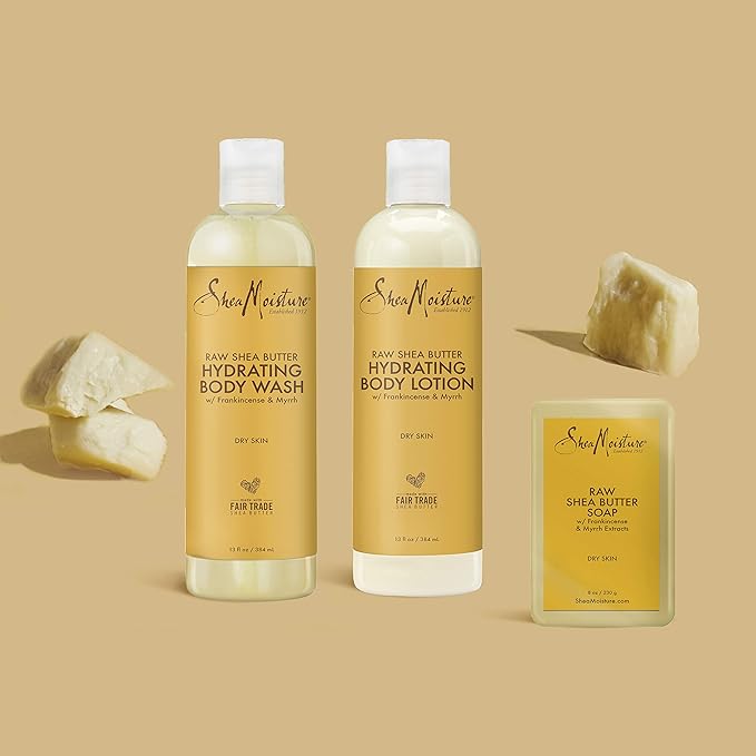 SheaMoisture Hydrating Bath and Body Kit Skin Care Products for Dry Skin Raw Shea Butter Hydrating Pack of 3