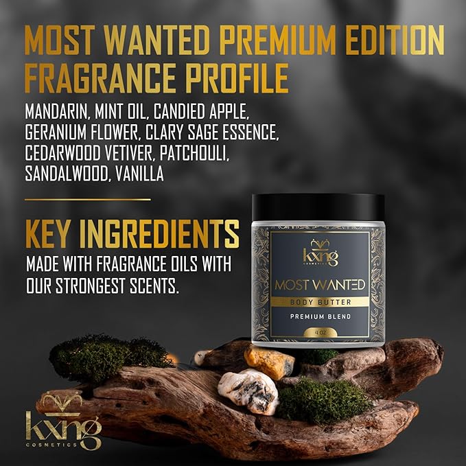 KXNG Cosmetics, Body Butter, Organic Skin Care for Men and Women, Body Moisturizer Lotions and Creams, Raw Shea Butter, Cocoa Butter, Mango, Coconut Oil, Hand, Foot, All Skin Types (Most Wanted)