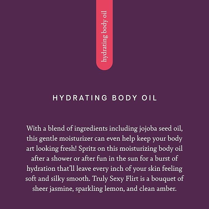 Pure Romance Lustra Hydrating Body Oil - Non-Greasy After Shower Moisturizer for Dry Skin - Infused with Jojoba and Argan Oils - Mist on With Convenient Spray Bottle, 7 Fl Oz, Truly Sexy Flirt