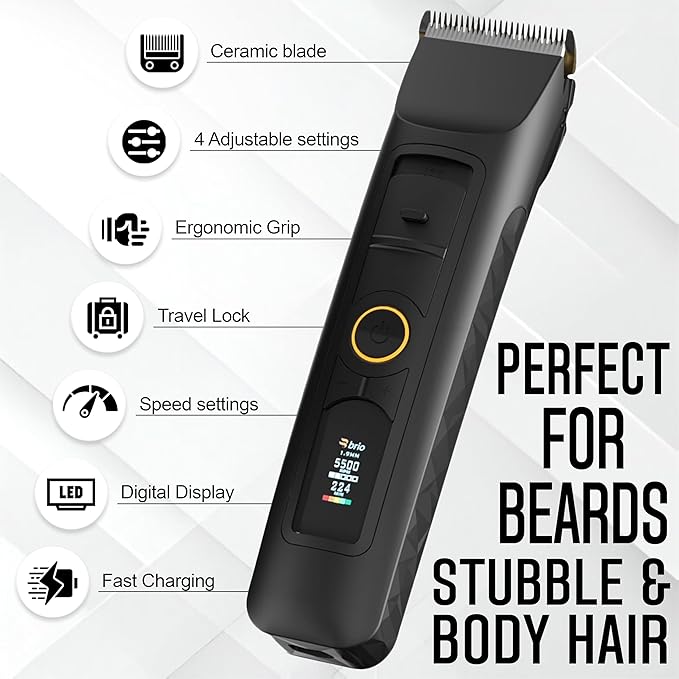 Brio Beardscape V2 Beard Trimmer for Men Professional with Low Friction Ceramic Blade, Cordless Professional Hair Trimmer for Barbers with 4 Hrs of Long Battery Timing, Ideal for Beard & Body (Black)