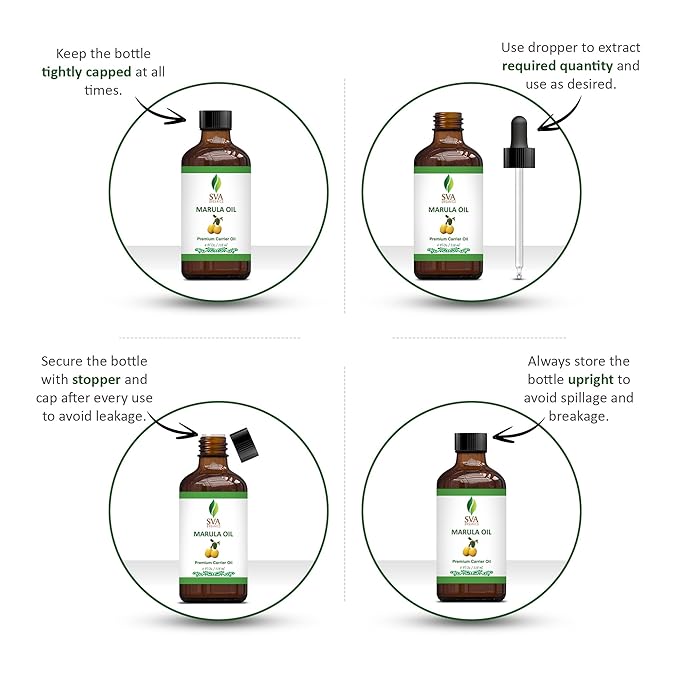 SVA Organic Marula Seed Oil - 4 Fl Oz - 100% Natural Cold Pressed Virgin Marula Oil Organic - for Face, Skin Care, Hair Care, Scalp Massage & Body Massage – Unrefined Carrier Oil with Dropper