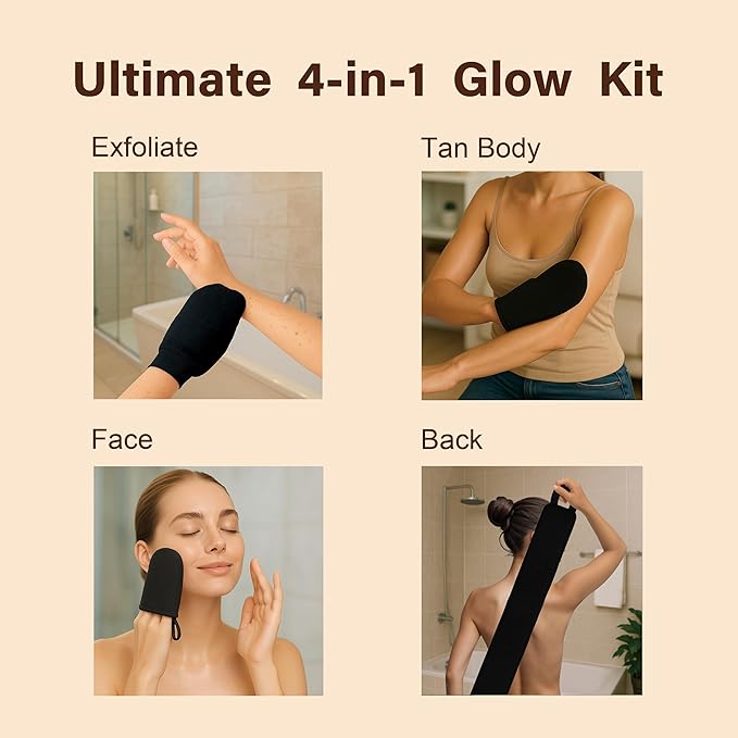 4 Pack Self Tanning Mitt Applicator Kit,Tanning Glove for Self Tan Mitt,Self Tanner Back Applicator,Mini Tan Mit, Exfoliating Mitt, for Sunless Streak-Free Fake Tanning