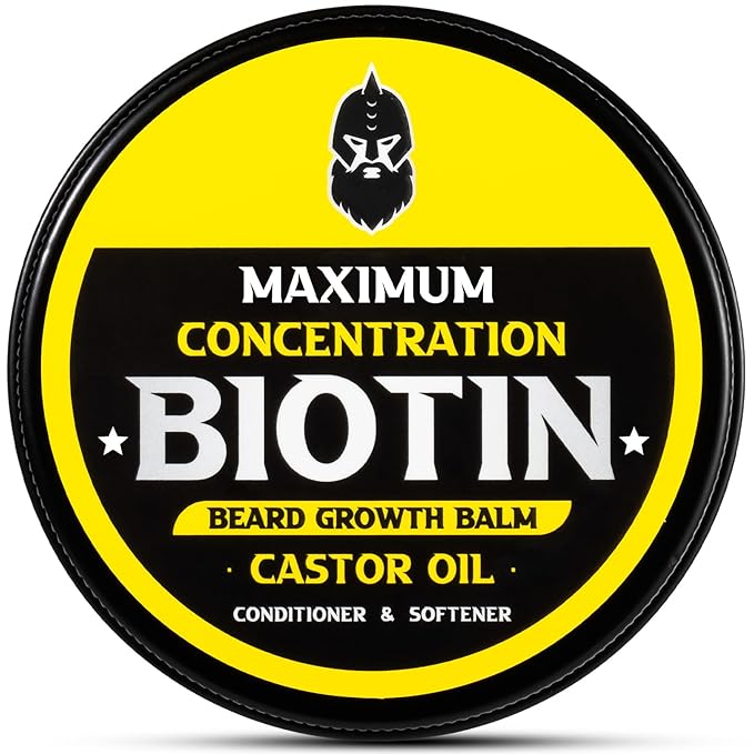 Beard Balm, Maximum Concentration BIOTIN, with Castor Oil and Argan & Jojoba Oils, Promotes Beard Growth, Styles, Strengthens & Softens Beards & Mustaches, 2 Ounce，Sandalwood
