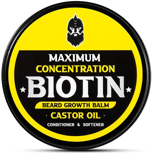 Beard Balm, Maximum Concentration BIOTIN, with Castor Oil and Argan & Jojoba Oils, Promotes Beard Growth, Styles, Strengthens & Softens Beards & Mustaches, 2 Ounce，Sandalwood