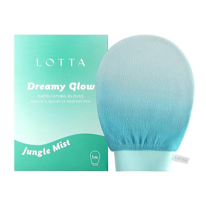 LOTTA Dreamy-Glow Deep Exfoliating Glove - Vegan Dead Skin Removal Body Scrub Mitt Bath Washcloth for Women Shower Exfoliation (Jungle Mist)