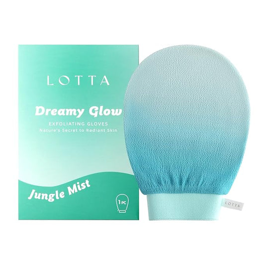 LOTTA Dreamy-Glow Deep Exfoliating Glove - Vegan Dead Skin Removal Body Scrub Mitt Bath Washcloth for Women Shower Exfoliation (Jungle Mist)