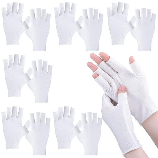 Geyoga 6 Pairs Fingerless Moisturizing Gloves Eczema Cotton Gloves for Adults Half Finger Touchscreen Lotion Overnight Dry Hands for Women Sleeping(White)