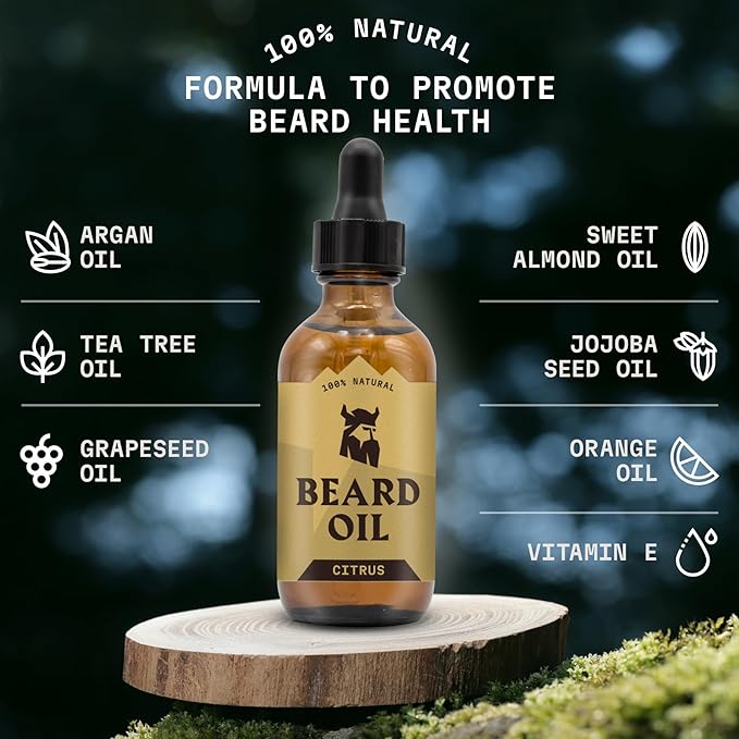 Striking Viking Citrus Beard Oil for Men - 2 Fl Oz, Citrus Scented - Moisturizing & Softening Formula With Jojoba, Argan & Tea Tree Oil