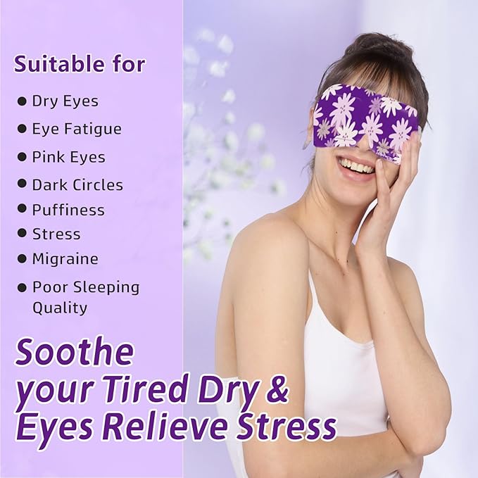 Steam Eye Mask Self Heating Moist Eye Compress Disposable SPA Warm Eye Mask 10 Packs for Dry Eyes, Eye Fatigue, Stress Relief, Soothing Headache Travel Trouble Sleeping(Lavender)