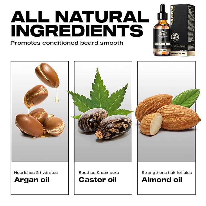 Waking Forest Beard Oil - Biotin Beard Oil for Men Thicker Beard with Vitamin E, Rosemary, Castor Mustache Oil for Black Men, Softens & Strengthens Beard Care Oil (Unscented, 2oz)