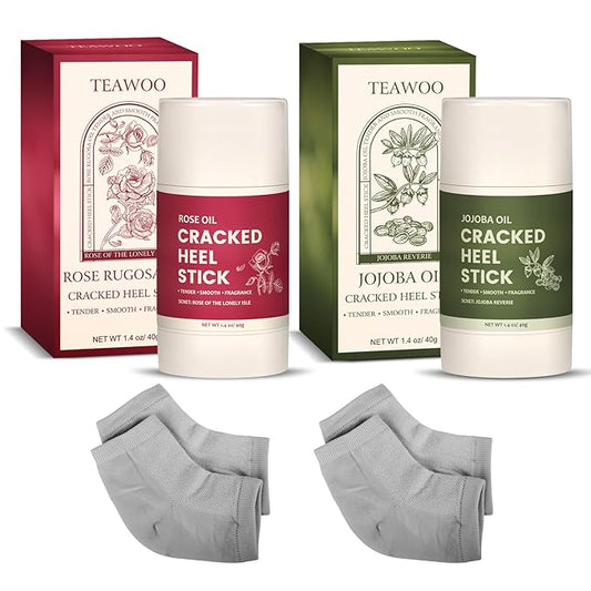 4 Pcs Cracked Heel Treatment & Repair Stick Set (with 2 Foot Balms + 2 Heel Socks) – Rose Oil & Jojoba Oil Infused cracked heel stick Balm for Dry, Cracked Heels – No-Mess Applicator, Travel-Friendly