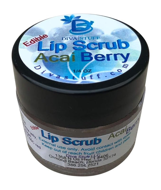 Diva Stuff Ultra Hydrating Lip Scrub for Soft Lips, Gentle Exfoliation, Moisturizer & Conditioner, Acai Berry – ¼ oz (Made in the USA)