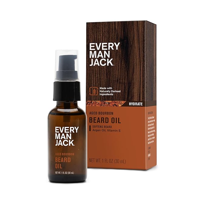 Every Man Jack Mens Beard Oil - Aged Bourbon Fragrance - Deeply Moisturizes and Softens Your Beard and Adds a Natural Shine - Naturally Derived with Shea Butter and Argan Oil - 1 fl oz