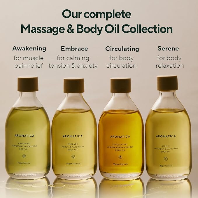 AROMATICA Circulating Body Oil Juniper Berry & Ginger -3.38 fl. oz. - Aromatherapy Massage Oil - Vegan Essential and Non Toxic Oil - After Shower Body Oil for Women