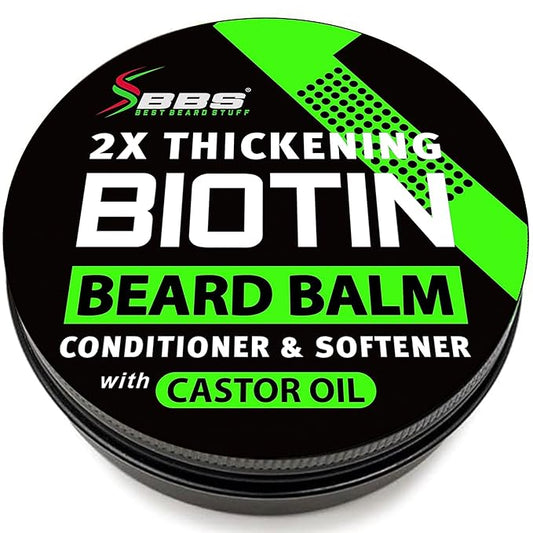 Biotin Beard Balm for Men - 2X Thickening for Beard and Mustache - Organic Mustache Wax with Castor Oil & Meadowfoam – Hydrating Facial Hair Growth Balm & Leave-In Conditioner