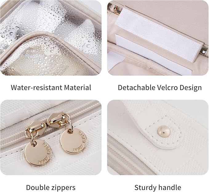 RIGHT AWAY Travel Toiletry Bag for Women, Waterproof Makeup Bag&Case, Portable Cosmetic Organizer Checkered Make up Bag for Full Sized Toiletries，Cosmetics and Travel-Size Accessories,White Checkered