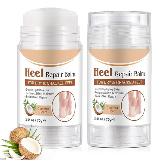 2 Pack Cracked Heel Treatment Balm Stick, Dry & Cracked Foot Repair for Instant & Intensive Moisturizing & Hydrating Heel with Aloe, Coconut Oil, Hyaluronic Aicd, Olive Oil, Coconut Scent|2.46 oz/70 g
