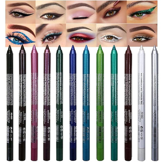 evpct 12Pcs Green Blue White Black Brown Purple Color Gel Glitter Eyeliner Pencils Set for Women Waterline Waterproof Smudge Proof lapiz de ojos delineador de ojos contra el agua Eye Liner Makeup 1