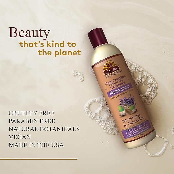 OKAY | Black Jamaican Castor Oil & Lavender Shampoo | For All Hair Types & Textures | Moisturize, Strengthen & Regrow Hair | With Argan Oil | Free of Paraben, Silicone, Sulfate | 12 oz