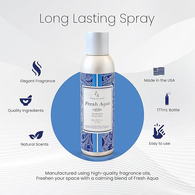 Expressive Home Scent Room Spray - Long Lasting Fresh Aqua Air Freshener Spray for Bathroom, home & Office - home fragrance spray 6 FL oz