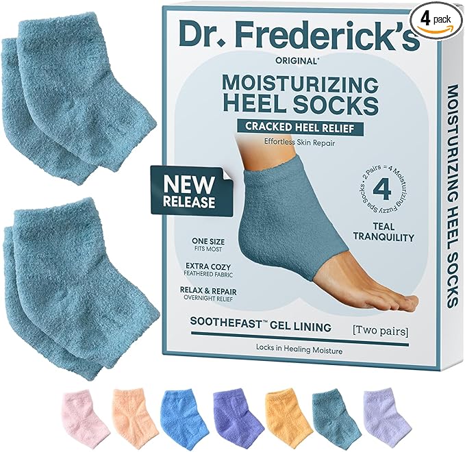 Dr. Frederick's Original Moisturizing Fuzzy Heel Socks - 2 Pairs - Cozy Gel-Lined Sleep Socks for Women & Men - Soothes Dry, Cracked Feet - Heel Repair - Teal Tranquility