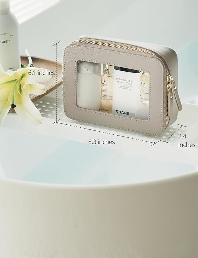 Popvibe Clear Makeup Bag Travel Cosmetic Case Transparent Toiletry Bag with Zipper, Portable Make Up Organizer Traveling Compact Car Bag for Essentials