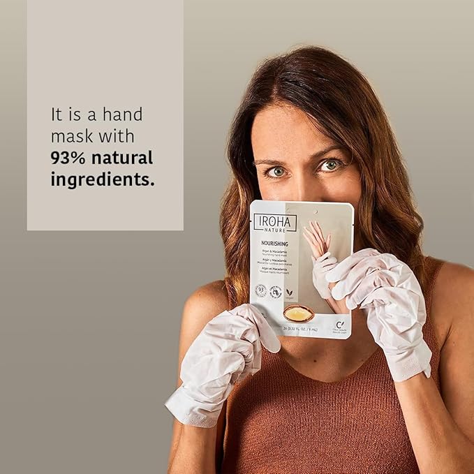 IROHA NATURE Anti-Aging Nourishing Hand Mask Gloves | 15 Pairs | Argan & Macadamia Oil | Intense Nutrition for Dry Hands | 93% Natural Ingredients | Vegan