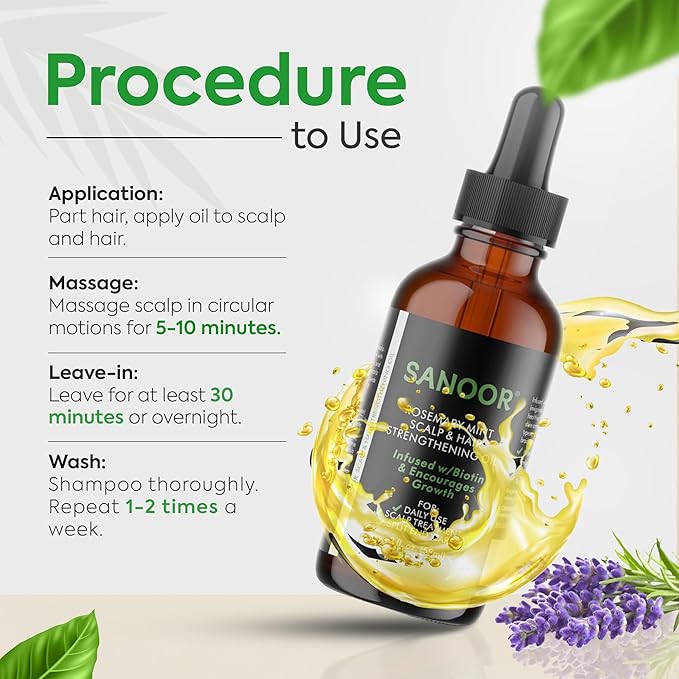 SANOOR® Rosemary Mint, Scalp Hair Growth Oil, Infused Biotin to Encourages Hair Growth | Healthier, Stronger & Long Strands | All Type & Texture | Straight, Waves & Chemically Treated Hairs