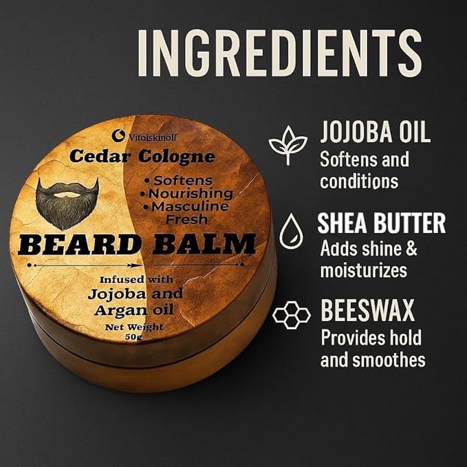 Beard Balm, CEDAR COLOGNE SCENTED with Jojoba and Argan Oil, Nourishing and Taming Formula, 50g