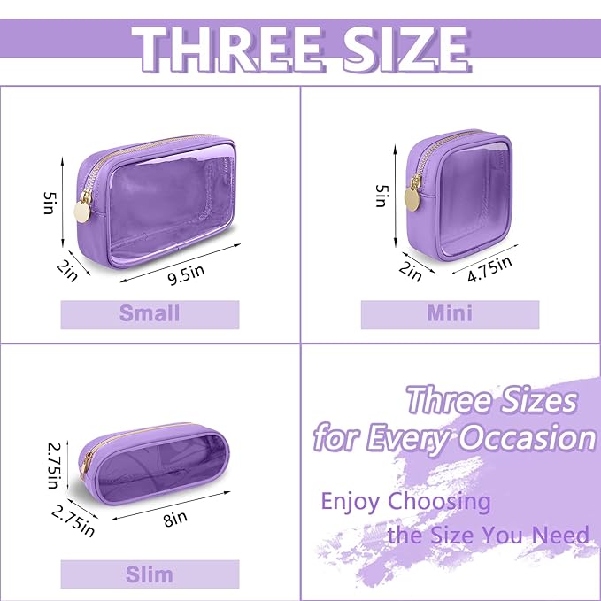 Clear Mini Makeup Bag for Purse, Small Nylon&PVC Cosmetic Travel Bag TSA Approved Toiletry Bag with Zipper, Preppy Transparent Makeup Travel Bag Coin Purse for Women Men Girls(Mini-Purple)
