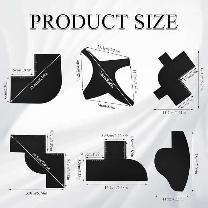 6 Pcs Enhancement Card for Barbers with Measurement Indicator, Reusable Beard Shaper and Hairline Shaping Tool to Clean Barber Accessories Color Spray Edge Line Up Tool (Black)