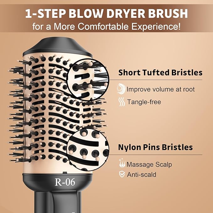 Hair Dryer Brush Blow Dryer Brush in One, 4 in 1 Hair Dryer and Styler Volumizer with Oval Barrel, Professional Salon Hot Air Brush for All Hair Types, Gold