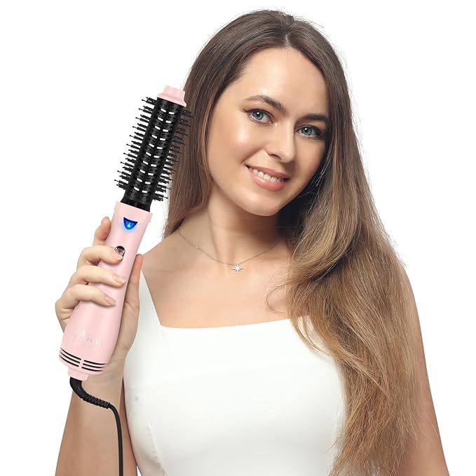 Hair Dryer Brush Blow Dryer Brush in one, Aima Beauty 1.25'' Round Brush Blow Dryer Ionic Hot Air Brush Styler Volumizer with Ceramic Coating & Tufted Bristles for Smooth and Shiny Blowout, Pink