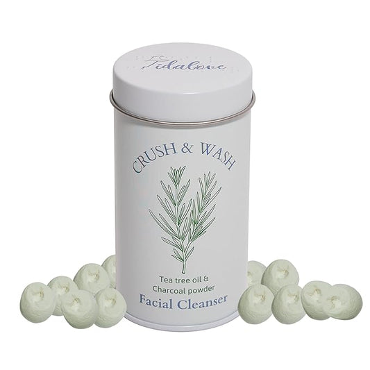 3-in-1 Solid Facial Cleanser, Exfoliator, and Wash-off Mask - Vegan, Cruelty-Free, Plastic-Free, Travel-Friendly, 1 Month Supply (60 Crushable Tablets) in Tin (Purifying Beans in Tin)