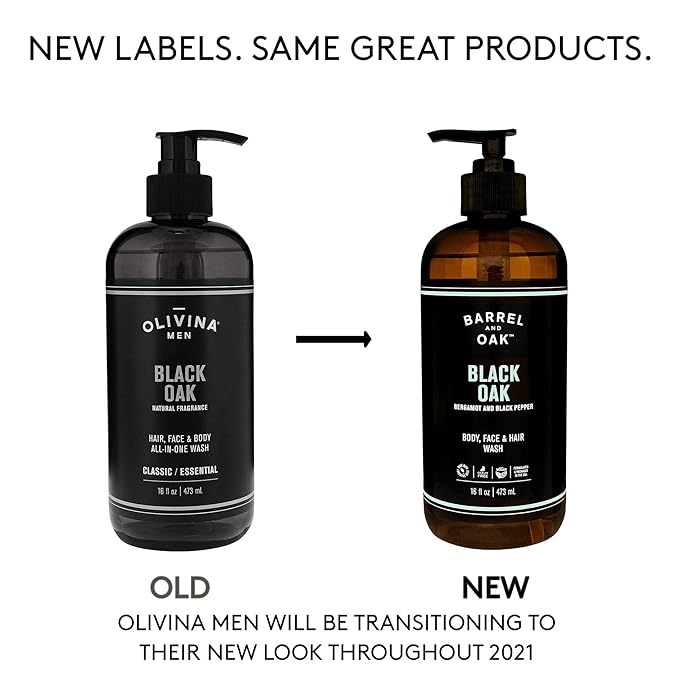 Barrel and Oak - All-In-One Body Wash, Men's Body Wash, Men's Soap for Hair, Face, & Body, Refreshing & Balanced Cleanser, Oil-Based(Black Oak, 16 oz)