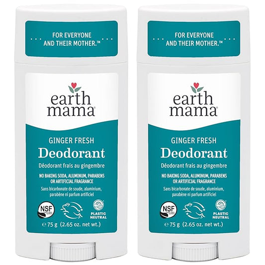 Earth Mama Ginger Fresh Deodorant | Safe for Sensitive Skin, Pregnancy and Breastfeeding, Contains Organic Ginger and Lime, No Baking Soda or Aluminum, 2.65-Ounce (2-Pack)