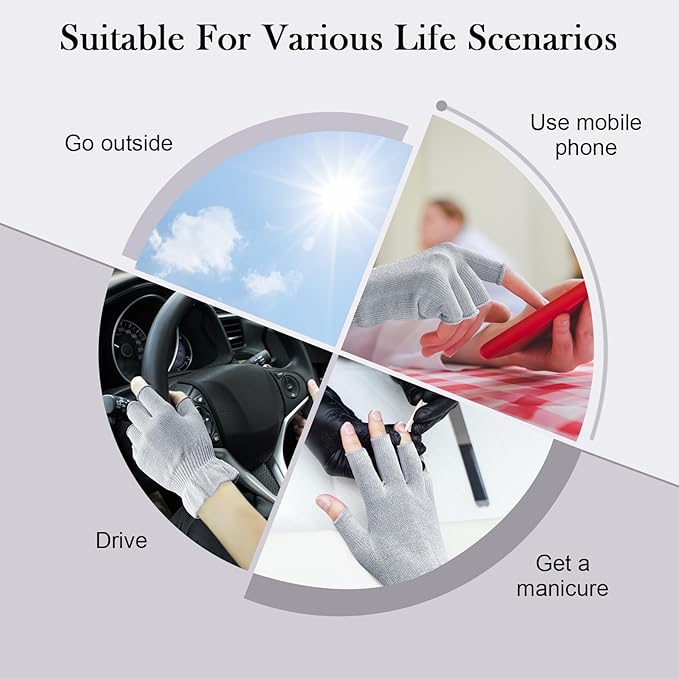 MIG4U 3 Pairs Fingerless Moisturizing Gloves, Half Finger Touchscreen Beauty Glove for SPA, Eczema, Dry Hands, Skin Treatment, Summer Sun UV Protection (L/XL, Gray-3pairs)