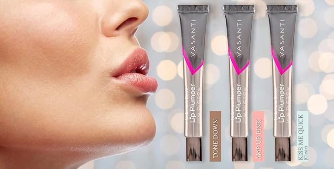 VASANTI Lip Plumper Hyaluronic Boost - Natural Lip Enhancer, Volumizes and Softens Lips - Glossy, Non-sticky, Longwear Lip Gloss Care Treatment - Paraben-Free, Natural, Vegan, Cruelty-Free