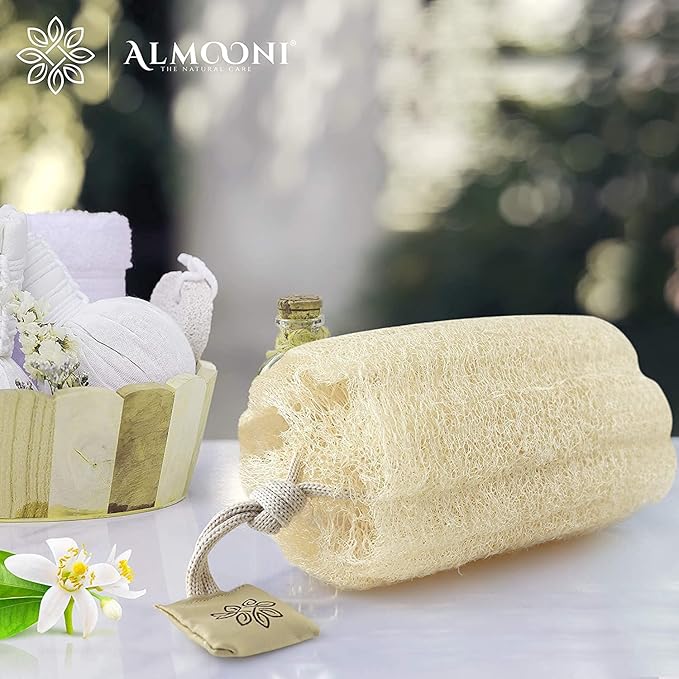 Almooni Egyptian Loofah Exfoliating Body Scrubber, Natural Real Egyptian Shower Loofah Sponge Body Scrubber for Women and Men, for Body and Face That Will Get You Clean - 2 Count (1 Pack)