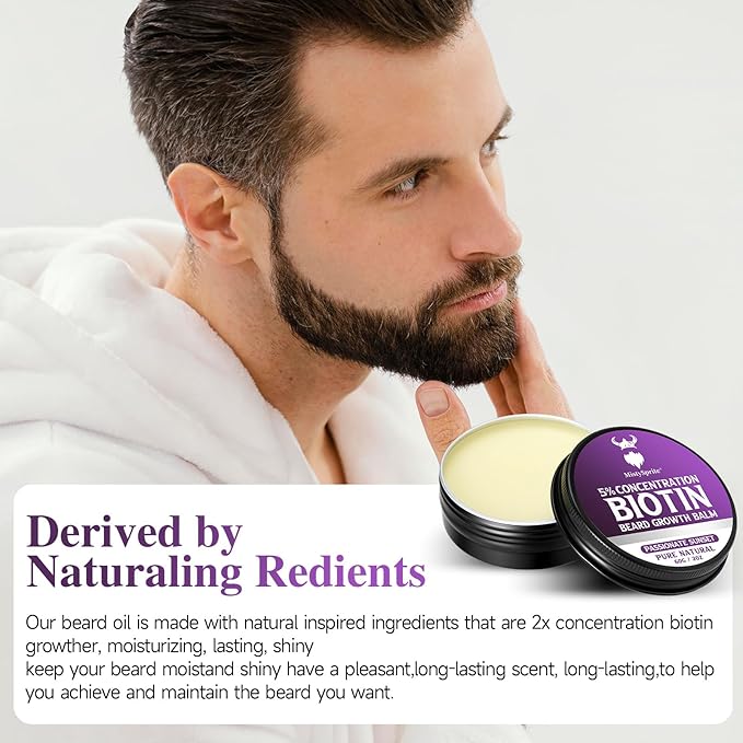 5% Concentration Biotin Beard Balm for Men & Conditioning Beard Wax - Made with Castor Oil Natural and Organic Ingredients - Hydrates & Thickens Facial Hair Growth- 2 Ounce Tin (Passionate Sunset)