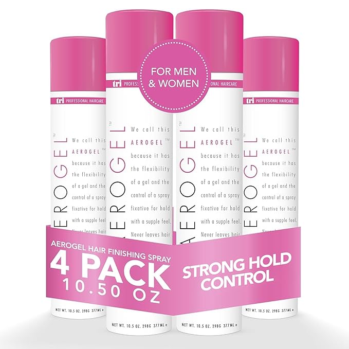 TRI Design Aerogel Hairspray - Strong Hold Hair Finishing Spray for Volumizing & Control, Flexible Styling for All Hair Types, Non-Sticky and Scented - For Women and Men - Pack of 4 (10.5 Oz)