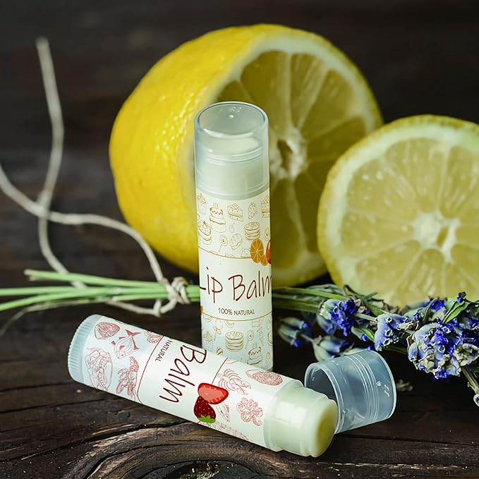 CRASPIRE Lip Balm Labels 80pcs Homemade Lip Balm Labels 2” Clear Lip Balm Labels for Tubes Printable Waterproof Lip Balm Stickers Labels for Lip Balm Handcream Candle Container（Food Logo）