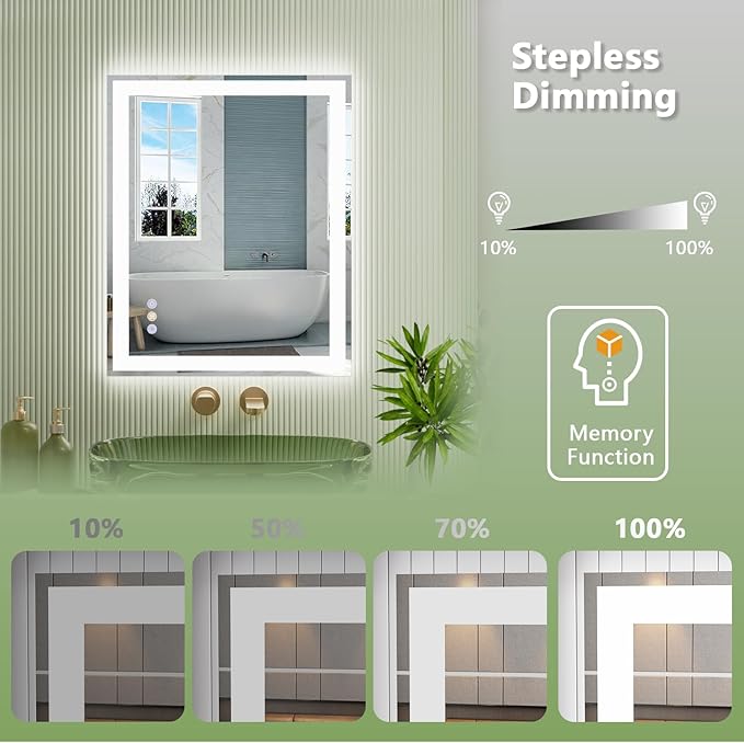 30"x 36" LED Bathroom Mirror with Front and Backlit, 3 Colors Wall Vanity Mirror with Lights, Controlled Separately LED Smart Mirror for Bathroom, Anti-Fog, Stepless Dimmable, Memory(UL ETL)