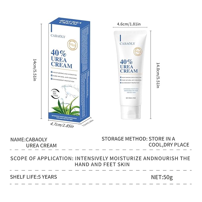 Urea Cream 40 Percent for Feet Maximum Strength, Urea Foot and Hand Cream with Powerful Hydration for Dry Skin, Cracked Heels, Deeply Moisturizing for All Skin Types 1.76oz