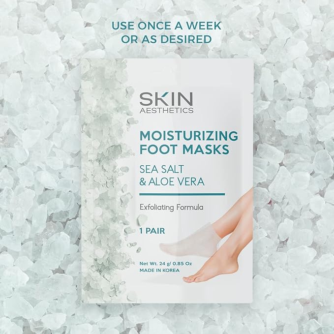 Sea Salt & Aloe Foot Masks - Moisturizes & Exfoliates Dry, Cracked Feet, Hydrating Foot Mask - Dermatologist Tested Korean Skincare - Clean Beauty, Cruelty-Free - 3 Pairs