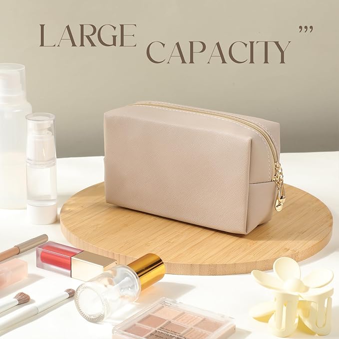 Kigeli 15 Pcs Aesthetic Makeup Bags PU Leather Cosmetic Pouches Waterproof Plain Toiletry Bags Makeup Pouches Bulk for Women Party Gift Travel Storage Organizer (Apricot Color)