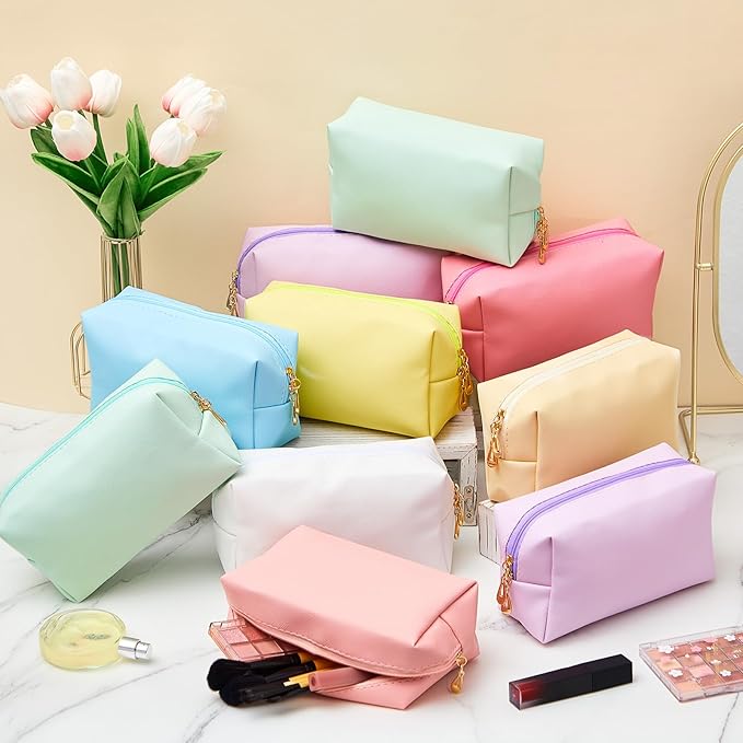 Kigeli 15 Pcs Aesthetic Makeup Bags PU Leather Cosmetic Pouches Waterproof Plain Toiletry Bags Makeup Pouches Bulk for Women Party Gift Travel Storage Organizer(Vivid Color)
