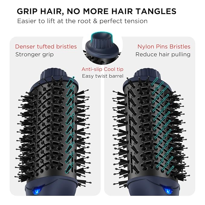 One Step Hair Dryer & Volumizing Brush, Aima Beauty Hair Styling Tool - Ceramic Straightener, Curler, Hot Air Styler & Ionic Salon Brush, Prussian Blue